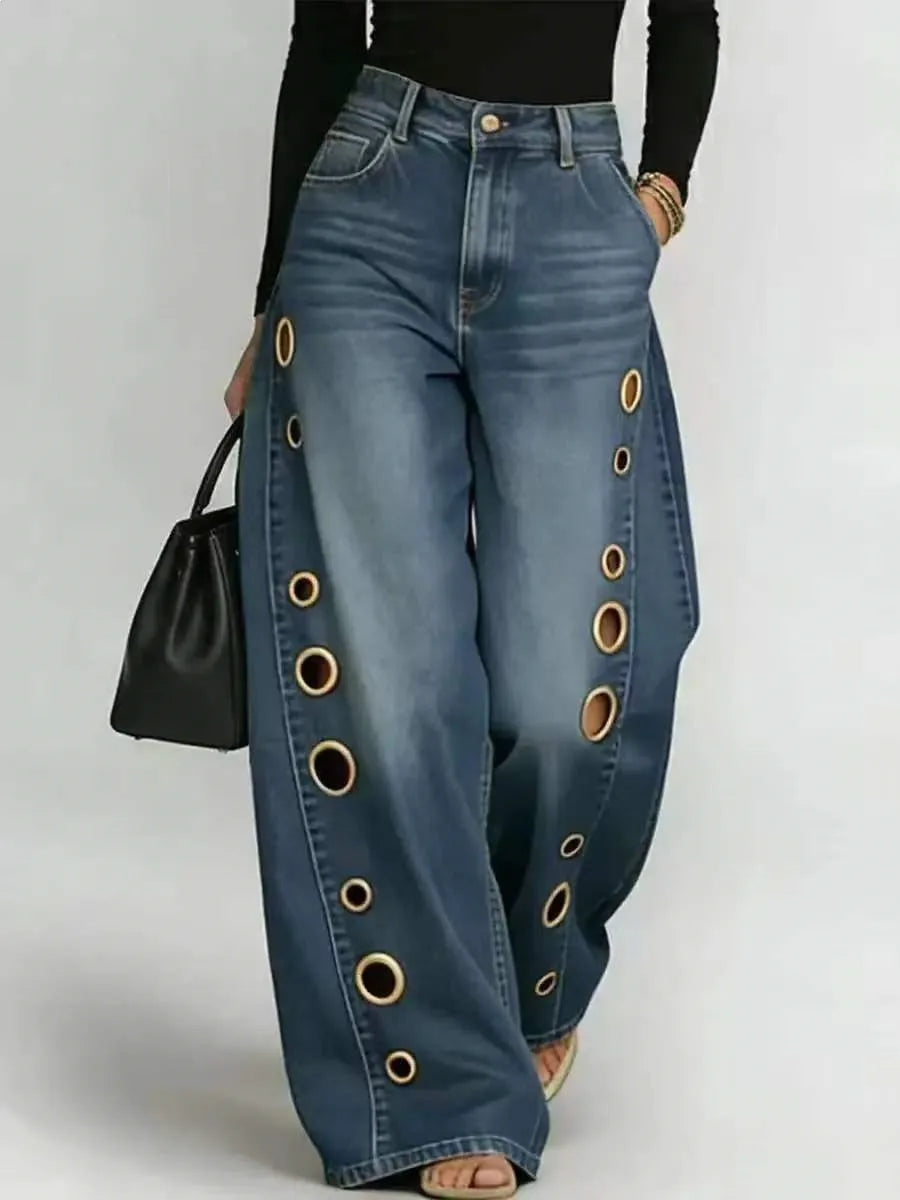 Eyelet Wide-Leg Jeans