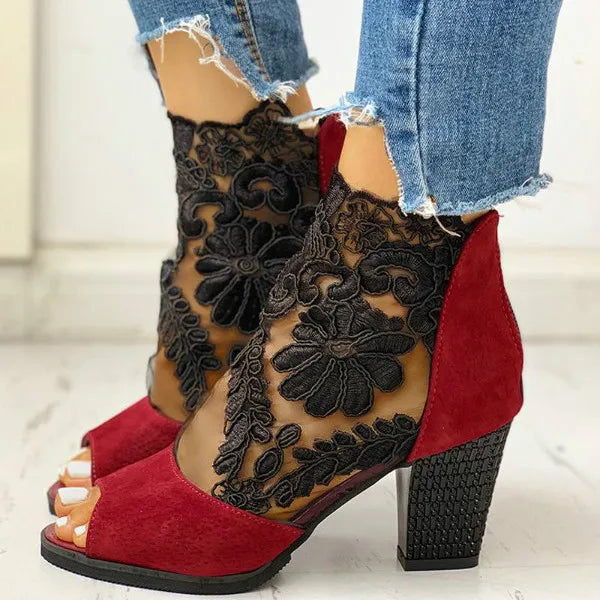 Merletta Lace Peep-Toe Booties