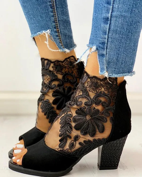 Merletta Lace Peep-Toe Booties