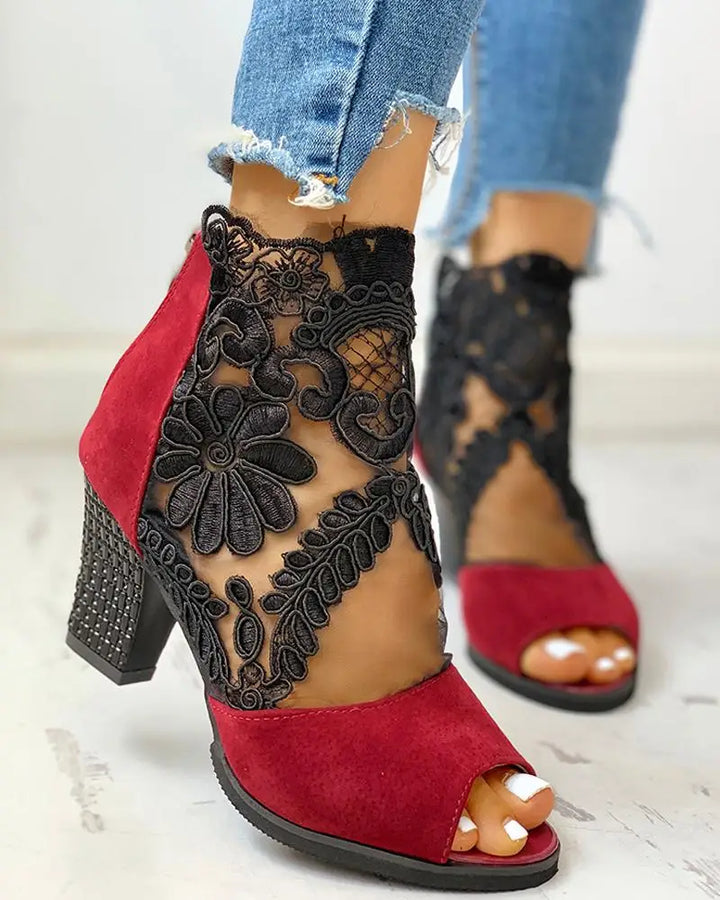 Merletta Lace Peep-Toe Booties