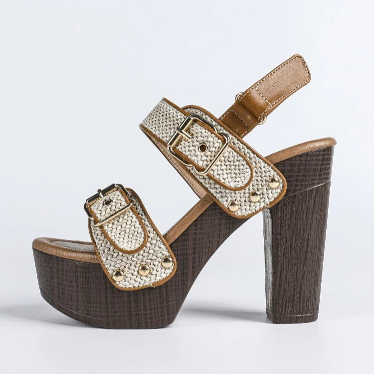 Raffia Buckled Platform Sandals
