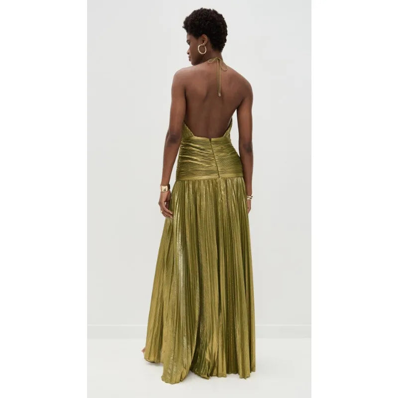 Olympia Metallic Halter Dress