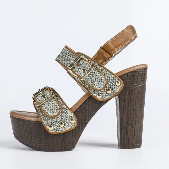 Raffia Buckled Platform Sandals