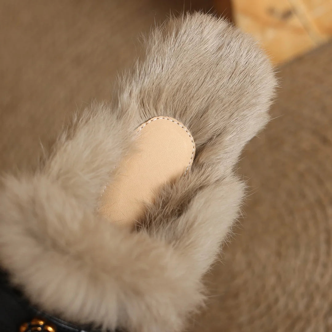 Camellia Leather Shearling Mules