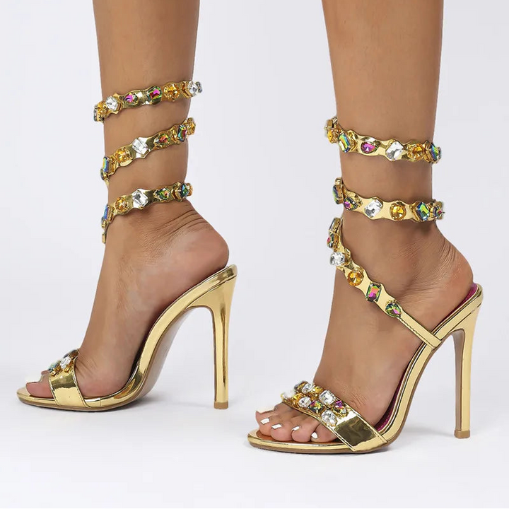 Serafina Crystal Wraparound Sandals