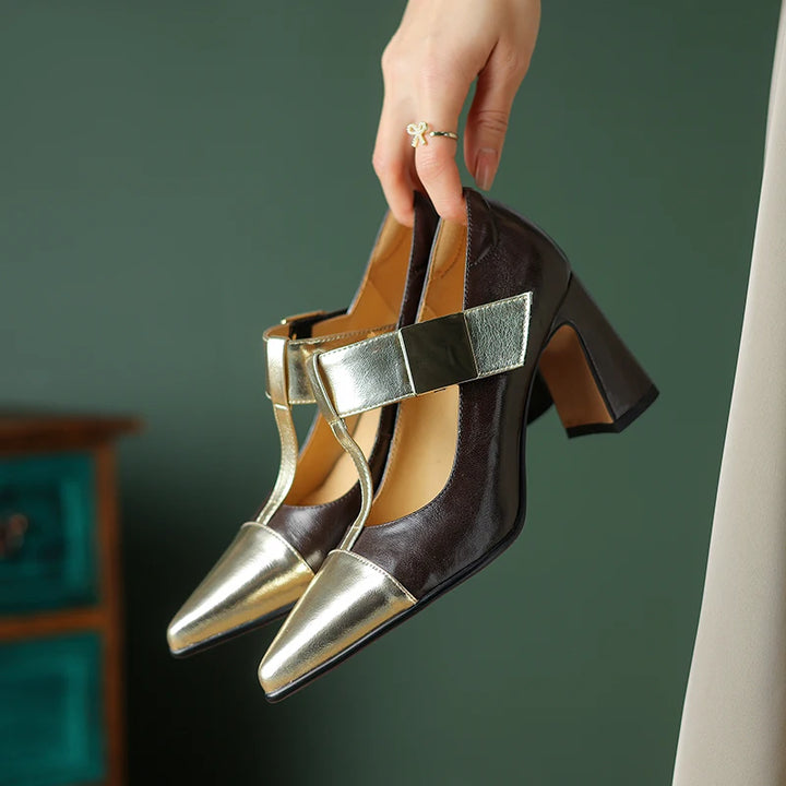 Fibbiona Gold-Buckle Mary Janes