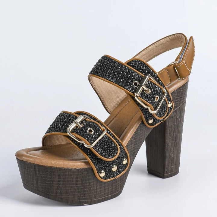 Raffia Buckled Platform Sandals