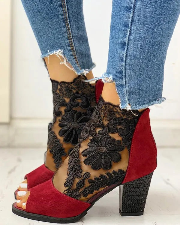Merletta Lace Peep-Toe Booties