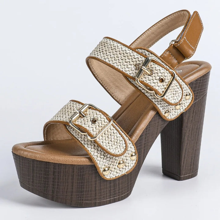 Raffia Buckled Platform Sandals