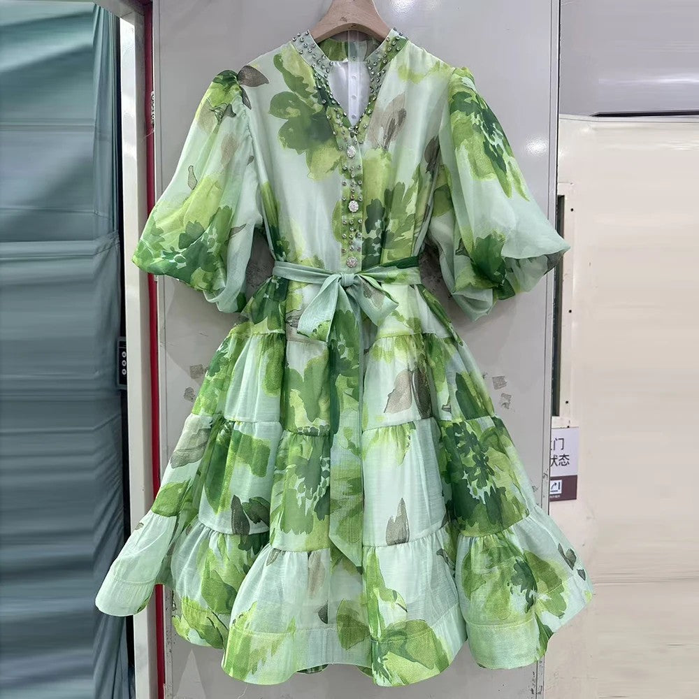 Giardino Puff-Sleeve Mini Dress