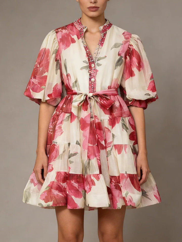 Giardino Puff-Sleeve Mini Dress