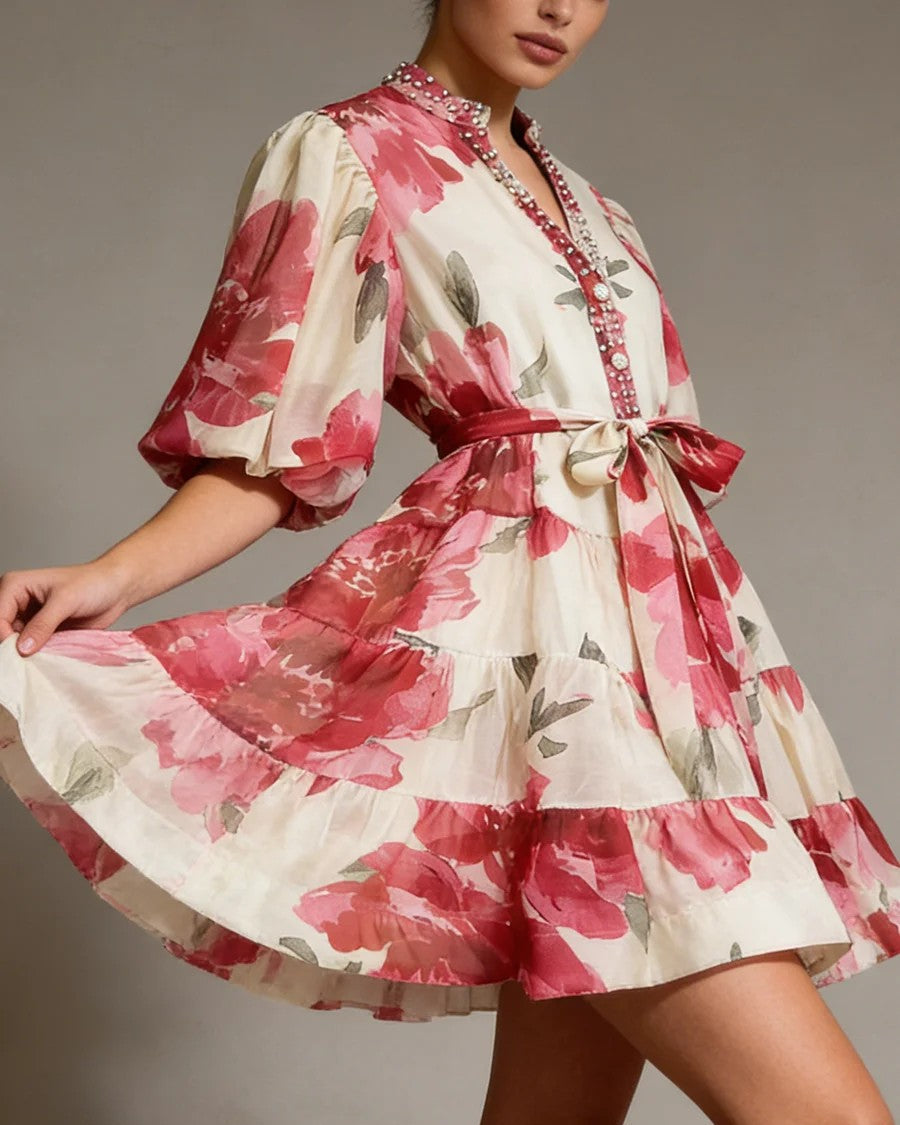 Giardino Puff-Sleeve Mini Dress