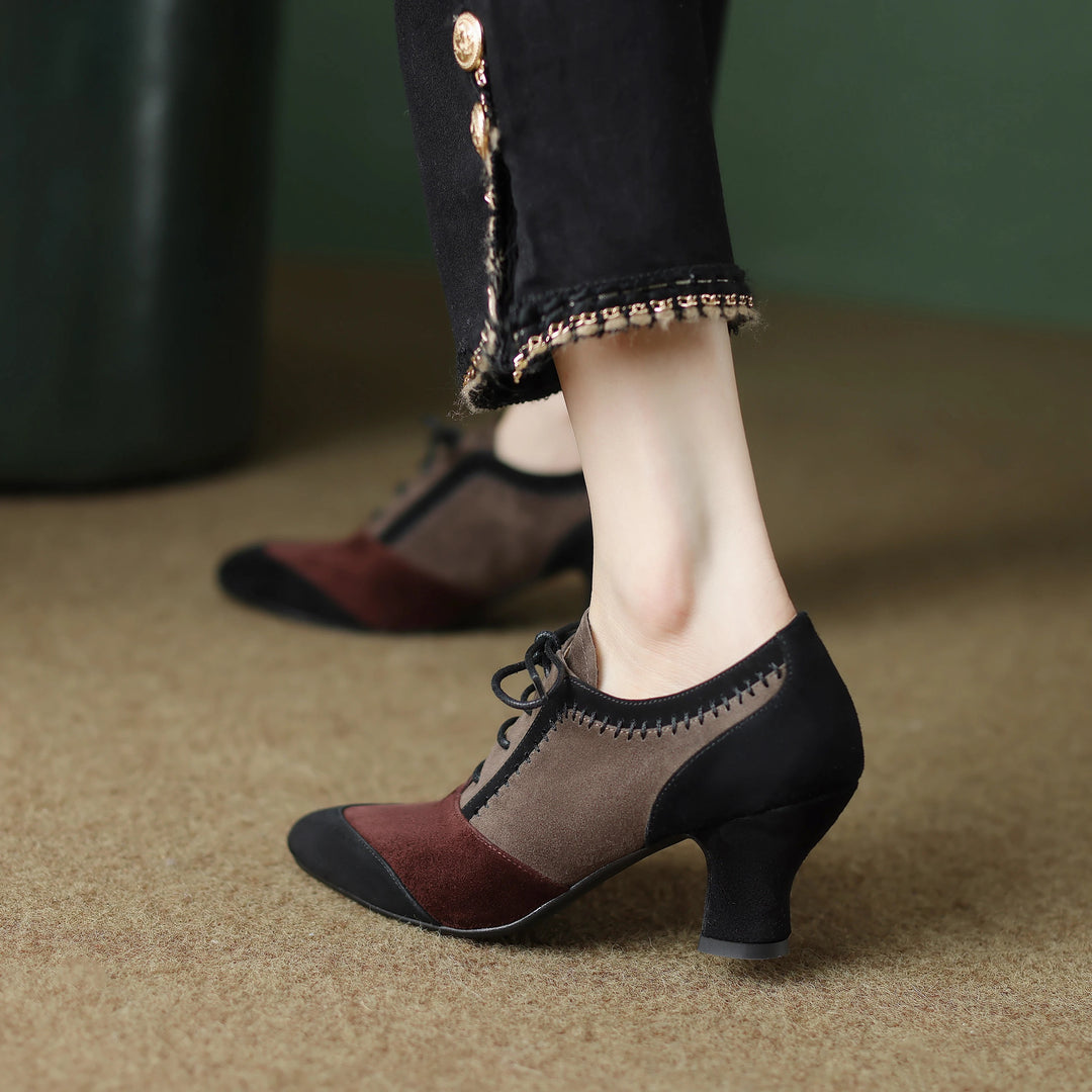 Patchwork Suede Oxford Pumps